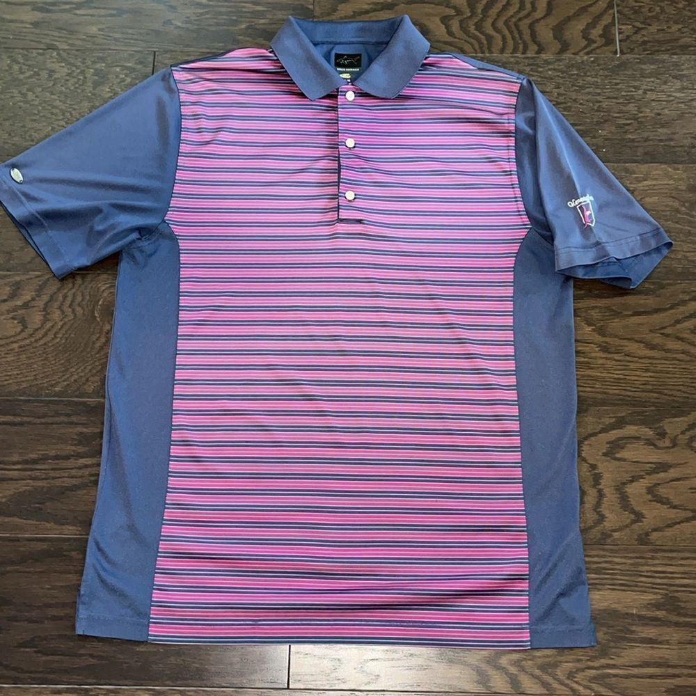Greg Norman Metal Shark Tab Purple Gray Gleneagles Golf Club Polo shirt L men’s